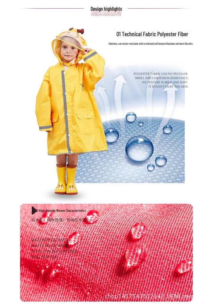 3D Children's Raincoat with Large Brim and Safety Reflective Strips for Boys, Girls, and Babies