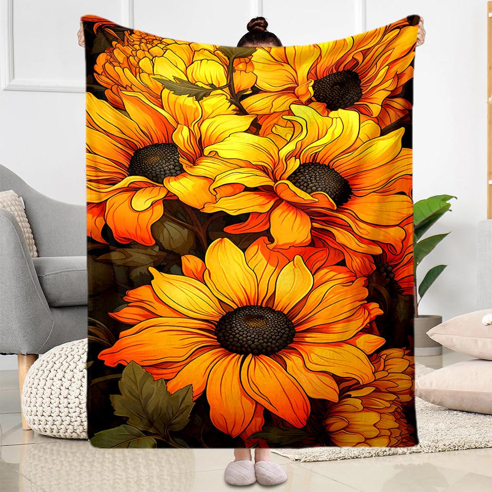1pc Sunflower Initial blanket Soft and Warm for Sofa Office Camping Travel Livingroom Great Gift for Friends and Family Comfortable