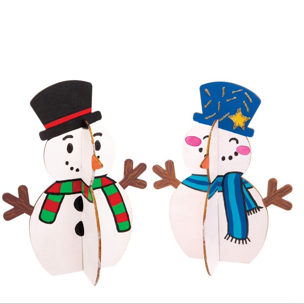 6pcs DIY Christmas Snowman Shape Assembly 3D Wooden Pieces Unfinished Painted Wooden Crafts Ornament for Home Decor