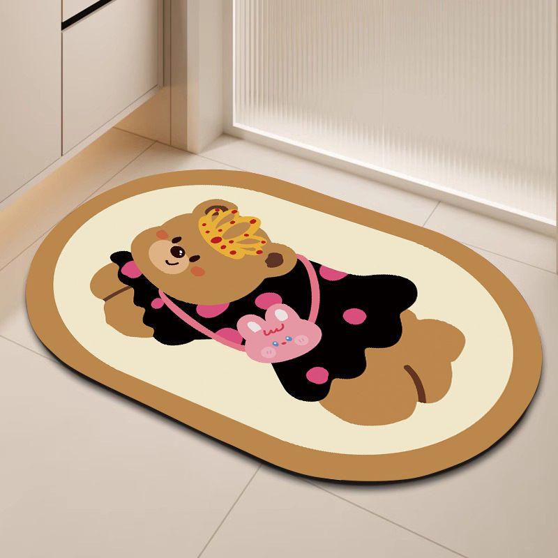 Cute Kitten Oval Floor Mat Non-Slip Soft Diatom Mud Bathroom Rug Easy Clean Shower Entrance Mat for Home Decor Aesthetic