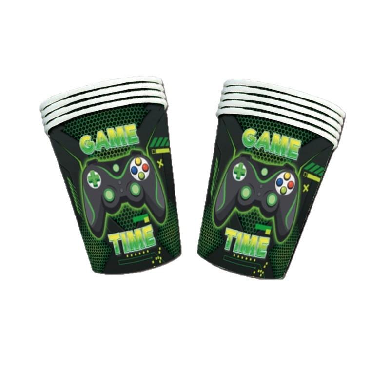 Green Gamepad Theme Game Style Birthday Party Supplies Disposable Paper Plate Tablecloth Tableware Arrangement