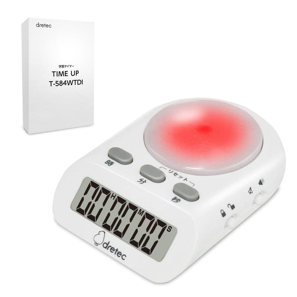 dretec Digital Timer for Learning, Maximum Set Time: 199 Hours, 59 Minutes, 59 Seconds, Time Up, Study, Time Management, White