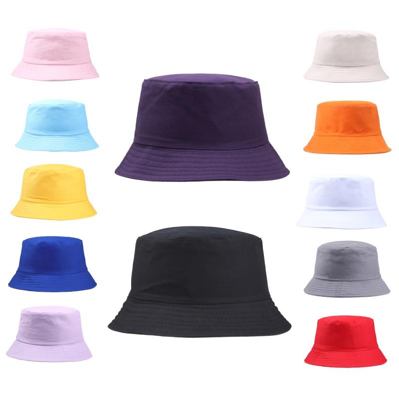Hwcap Pure Cotton Solid Color Fisherman Hat With Embroidered Logo, Portable Bucket Hat For Sun Protection