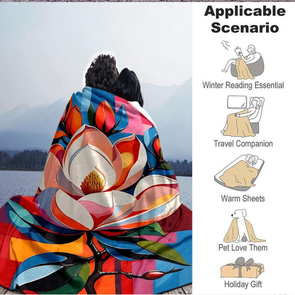 1pc Floral Abstract Print Blanket   Lightweight Flannel Throw Blanket For Sofa, Bed, Living Room, Office, Outdoor Travel, Camping