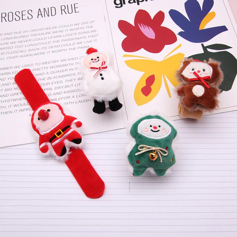 1/4pcsChristmas Snap Bracelet Plush Elk Snowman Design for Kids Party Games Xmas New Year Gift