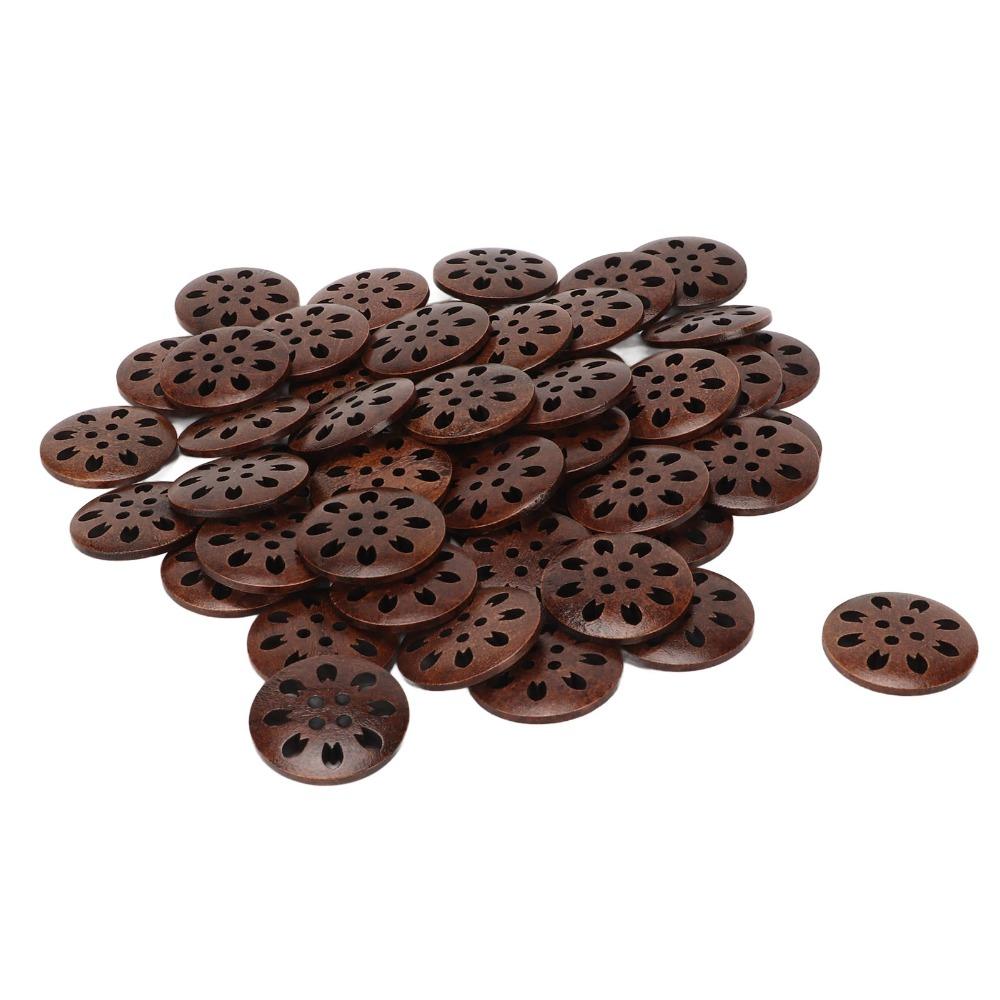 50Pcs Brown Wooden Sewing Buttons Snowflake Carved DIY Craft Buttons For DIY Craft