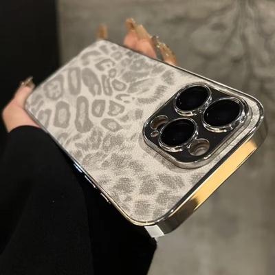 Für iPhone 16 Pro Max Luxus Leopard Print Muster Überzug Rahmen Telefon Fall Für iPhone 11 12 13 14 15 16 Plus Objektiv Schutzhülle