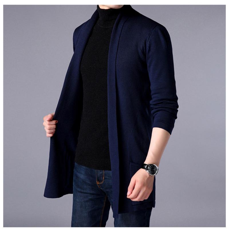 Men S Long Knit Cardigan Casual Pocket Sweater Coat