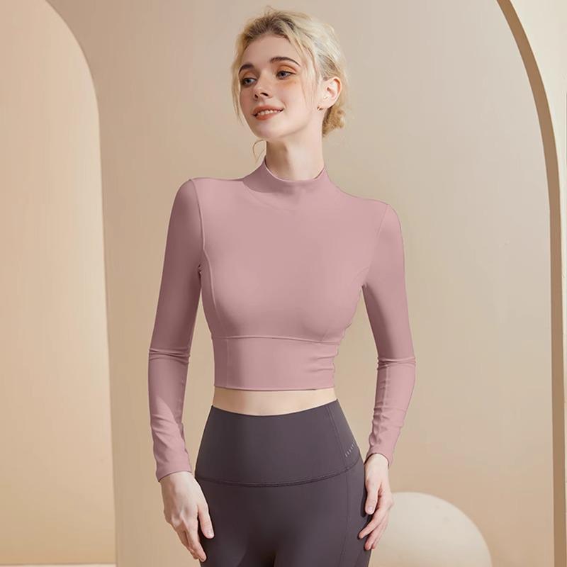 Women's Slimming High-Neck Yoga Suit with Chest Pad - Long Sleeve for Running & Pilates