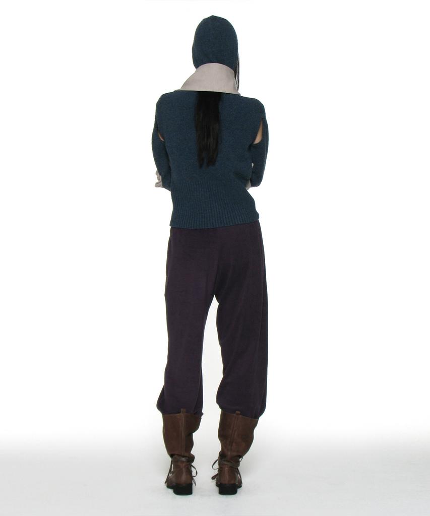 PARTIMENTO WOMEN Cutout Warmer Knit Hoodie_Dark Teal