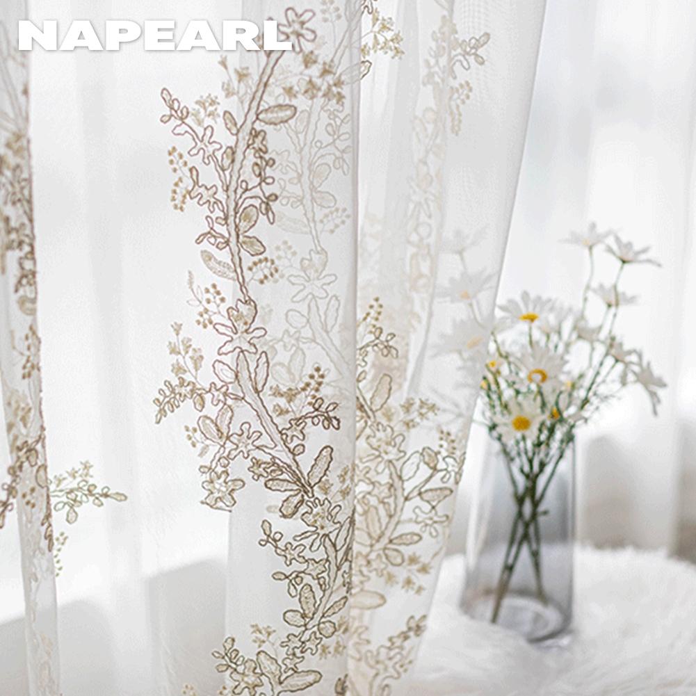 1PC NAPEARL European Style French Luxury Embroidered Sheer Curtain Princess Style White Tulle for Living Room Bedroom and Balcony Window Home Decor