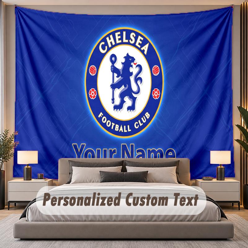 Custom Name Text Tapestry Chelsea FC Personalized Polyester Wall Tapestry For Bedroom And Room