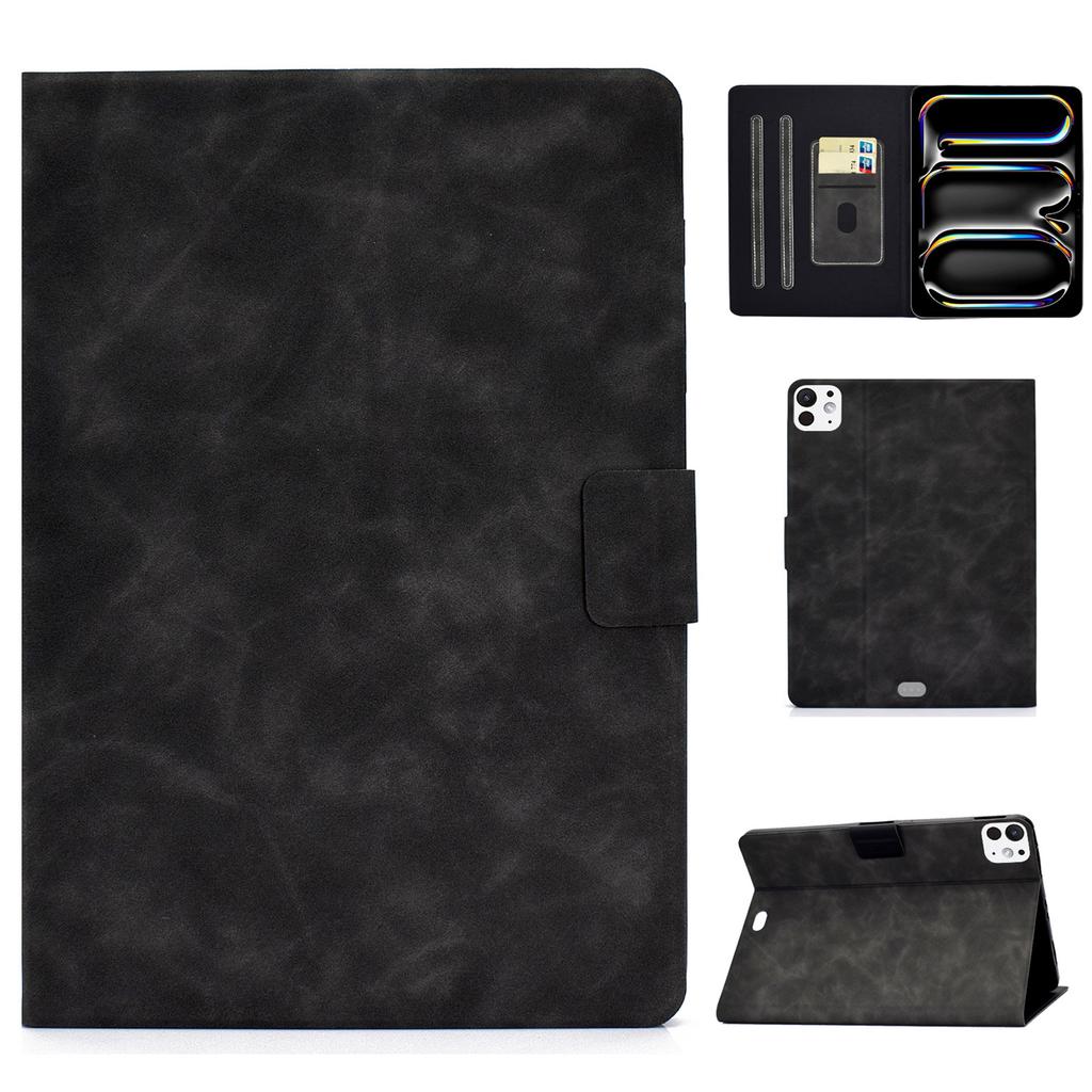 For iPad Pro 11 (2024) Case Cowhide Texture Leather Tablet Cover Multi-Angle Viewing