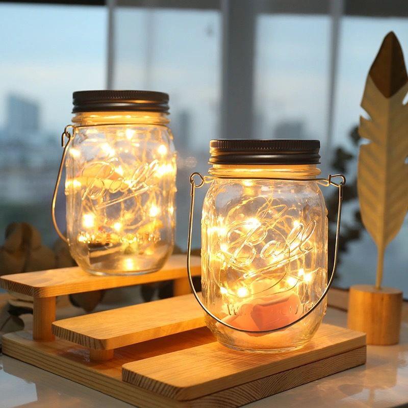 Solar Crackle Mason Jar Light for Garden, Balcony, or Tree Hanging Decor