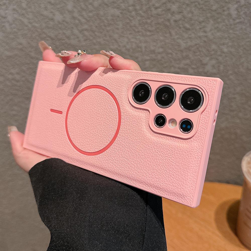 Luxury Leather Matte Magnetic Case For Samsung S25 Ultra S24 S23 S22 Plus For Magsafe Camera Protection Silicone Soft Back Cover