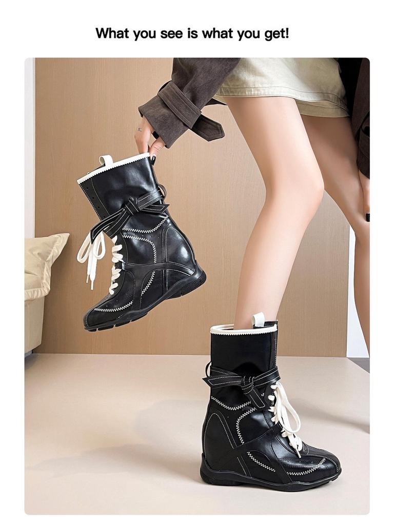 Petite Invisible Height-Increasing Autumn/Winter Women's Western Boxing & Martin Boots - Versatile, Slimming German Training Style.
