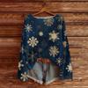 Women's Round Neck Lightweight Sweater Casual Long Sleeve Christmas Print Knit Pullover