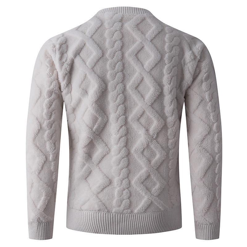 Winter 2025 Men's Thick Round Neck Diamond Cable Knit Pullover Sweater