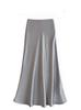 French Elegant Satin Wrap Skirt With Zipper For Womens Office And Formal Wear