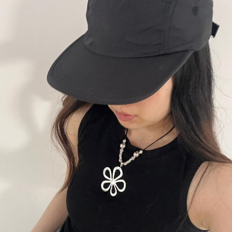 Elegant Flower Pendant Necklace Adjustable Cord Necklace Long Rope Necklace Alloy Texture for Fashion Enthusiasts