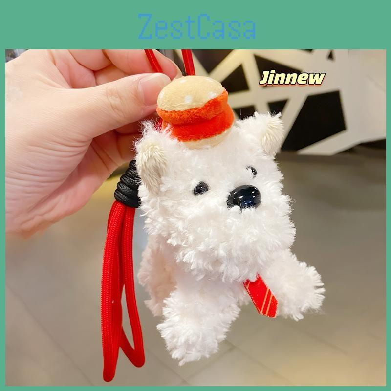 Highland White West Terrier Hamburger Fries Design Plush Keychain Pendant Doll
