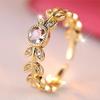 Cute Square Champagne Zircon Adjustable Rings For Women Yellow Gold Color Leaf Open Ring Wedding Jewelry Gift
