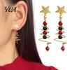 Handmade Spiral Drop Earrings 1 Pair Christmas Dangle for Women, Glitter Star Faux Festive Long Pendant Crystal Beads Tree Shaped Earrings,