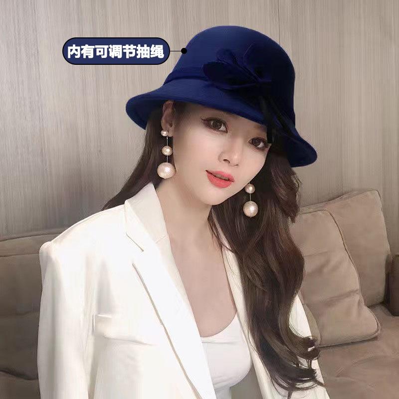 Autumn and winter hat women's British dome wool top hat women's new retro versatile bucket hat basin hat tide