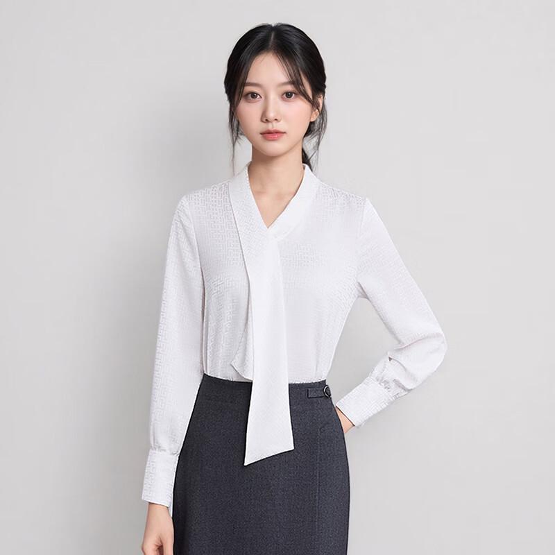 

Taluoman Women s White V-Neck Long-Sleeve Blouse S