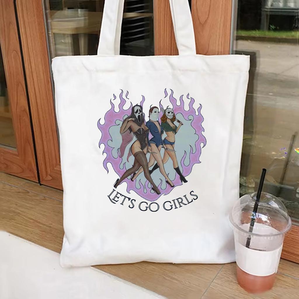 Horror Movies Ghost Fun Pattern Tote Bag Love Halloween Killers Scary Movies Canvas Bag Fall Horror Season Movies Shoulder Bag