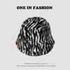 Fashionable Women's Vintage Korean Style Bucket Hat Zebra Leopard Print Plush Thickened Warm Versatile for Autumn Winter
