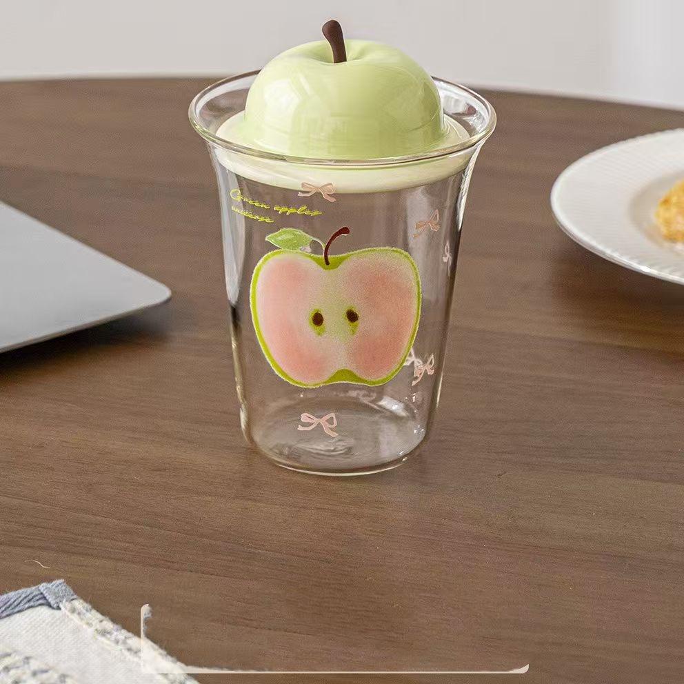 

Cartoon Cat Eat Watermelon Design Glass Coffee Cup With Watermelon Lid Water Cup For Kid Drink Milk Tea Glass Tumbler 301-400ml темного кольору хакі