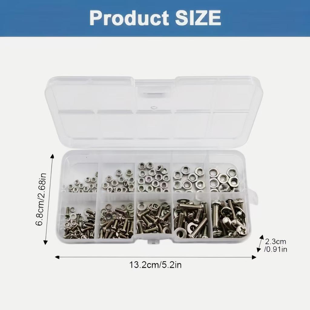 320pcs Premium Stainless Steel Screw and Nut Assortment Kit - Corrosion-Resistant, Snap-in Nuts, M2 To M5 Sizes - Ideal for DIY