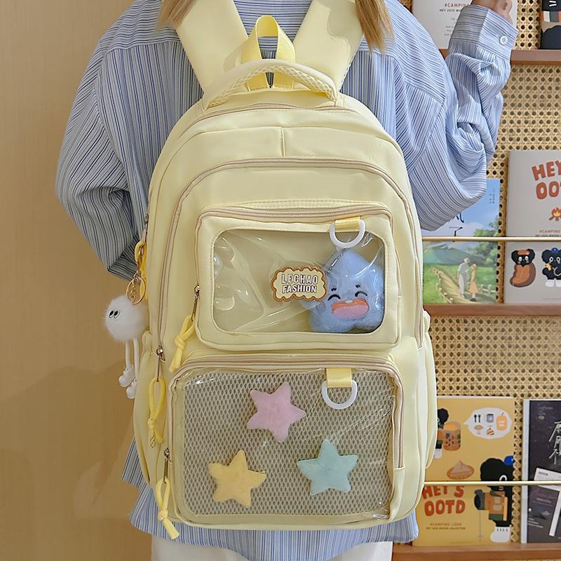 Schoolbag New Large Capacity Transparent Lightweight School Bag Women's Japanese Simple Backpack Cute Elementary School Student Versatile Solid Color