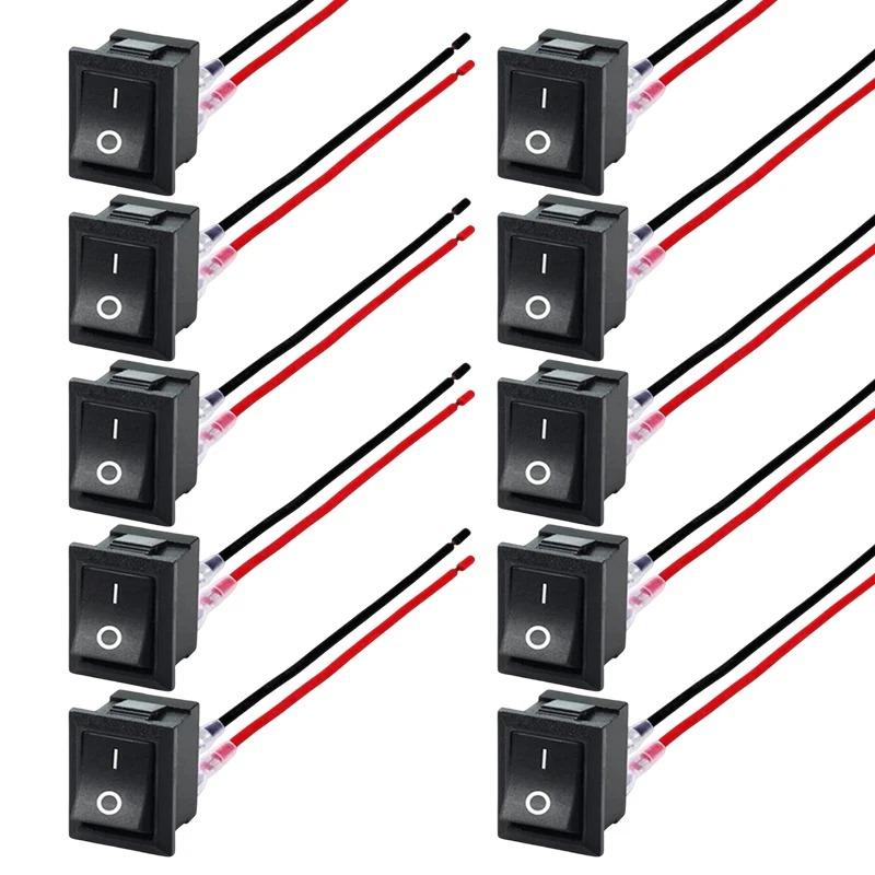 1/5/10pcs Car Motorcycle Toggle ON-OFF 2 Pin Rocker Switch with 16CM Pre-Wired Terminals 12V/24V Power Switch for Marine Boat