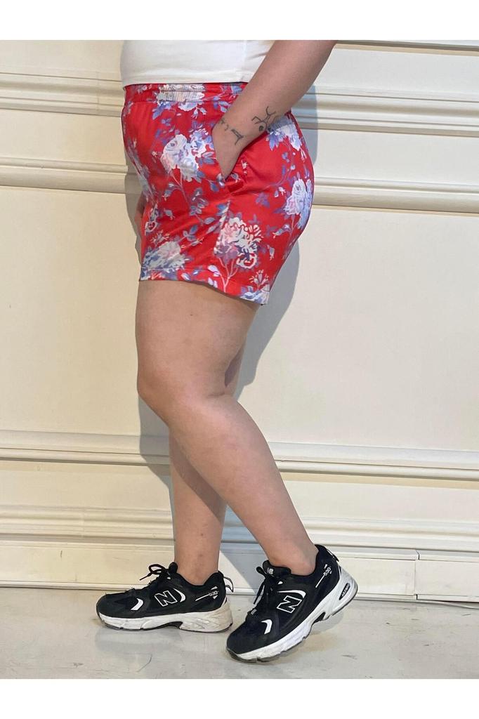 Damenmode Übergröße Shorts & Bermudas Plus Size Satin Lila Shorts mit Elastischem Bund und Seitentaschen