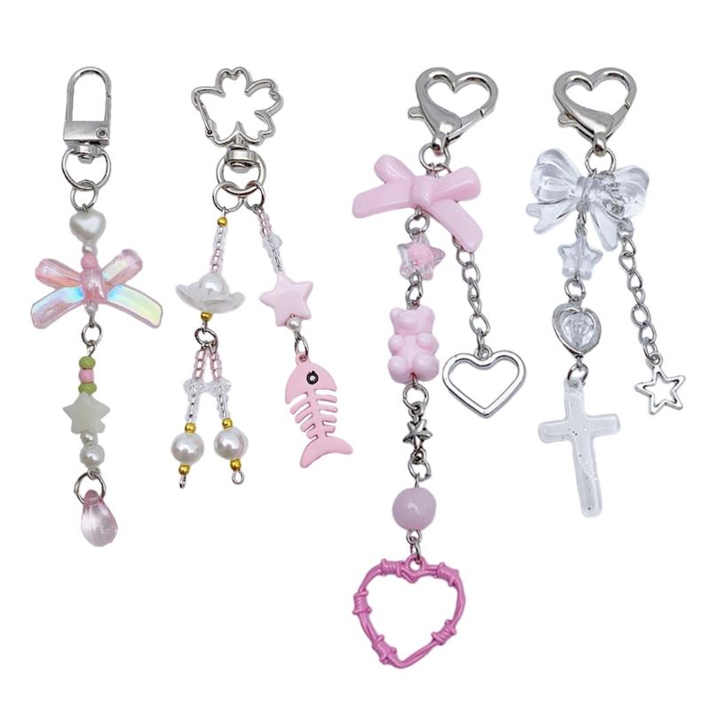 Butterfly Beaded Phone Lanyard Bowknot Pendant Wrist Strap Detachable Phone Chains Keyring Portable Accessory for Women