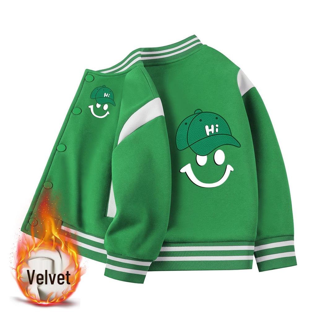 2026 Boys' Korean Style Velvet Baseball Jacket - Autumn/Winter Casual Top