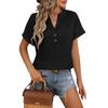 Women's Fashion V-Neck Button T-Shirt Colour Loose Short Sleeve Top