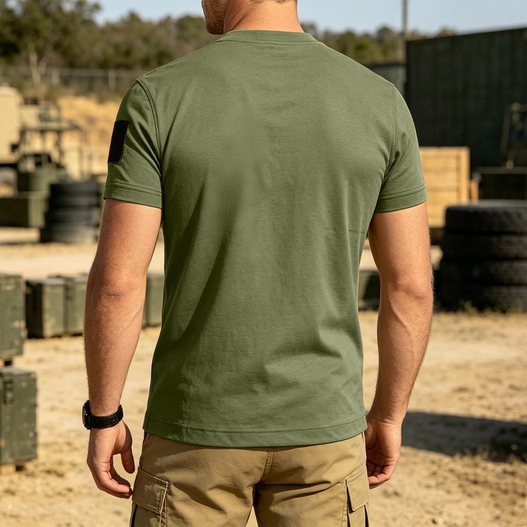 Men's Tactical Outdoor Quick-Dry T-Shirt Crew Neck Loose Fit Breathable Short Sleeve with Hook and Loop Patch Area for Customization
