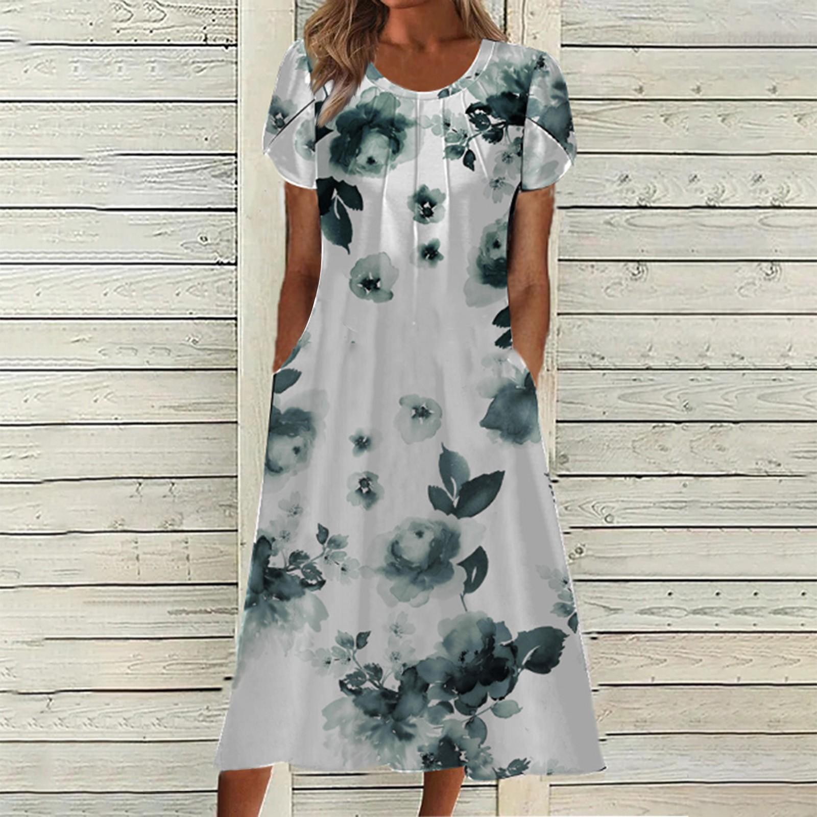 

Женское модное платье с круглым вырезом и цветочным принтом, кружевное платье с рукавами, длинное платье с карманами L