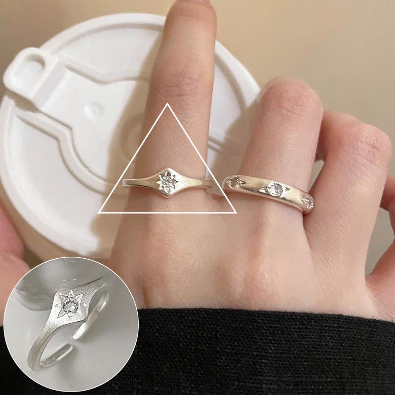 Korean S925 Silver Cross Military Flower Ring: Retro, Adjustable, Fashionable Hip-Hop Index Finger Design for Women.