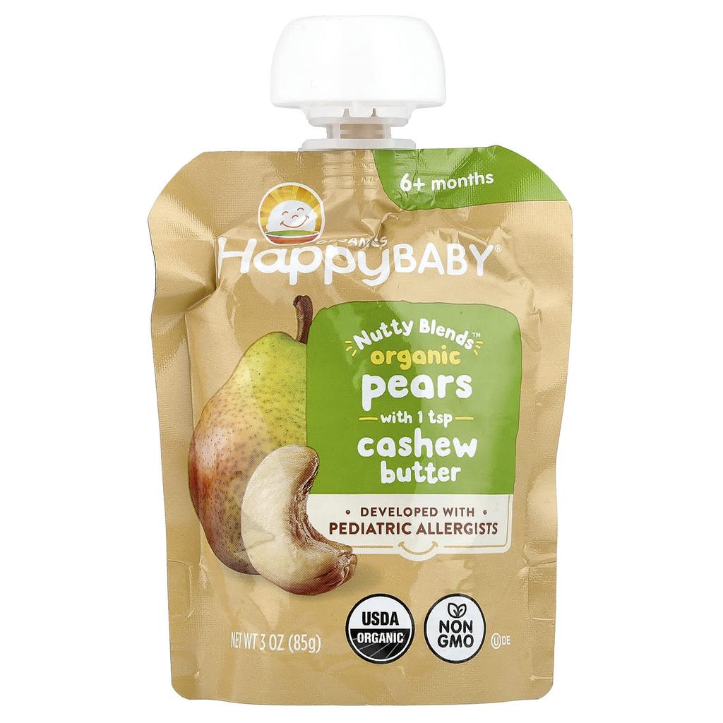 Happy Family Organics, Happy Baby®, Nutty Blends™, 6+ Months, Organic Pear and Cashew Butter, 3 oz (85 g)