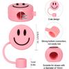 Whaline 6Pcs Smile Face Straw Covers Pink Green Silicone Reble Round Straw Topper Gradient Color Double Sided Pattern Straws Tips Covers 10mm 0.4