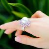 CMM Jewelry Resizable Luxury Big Chunky Fuchsia Cubic Zirconia Flower Artificial Pearl Rings for Women Engagement Party Wear Jewellery