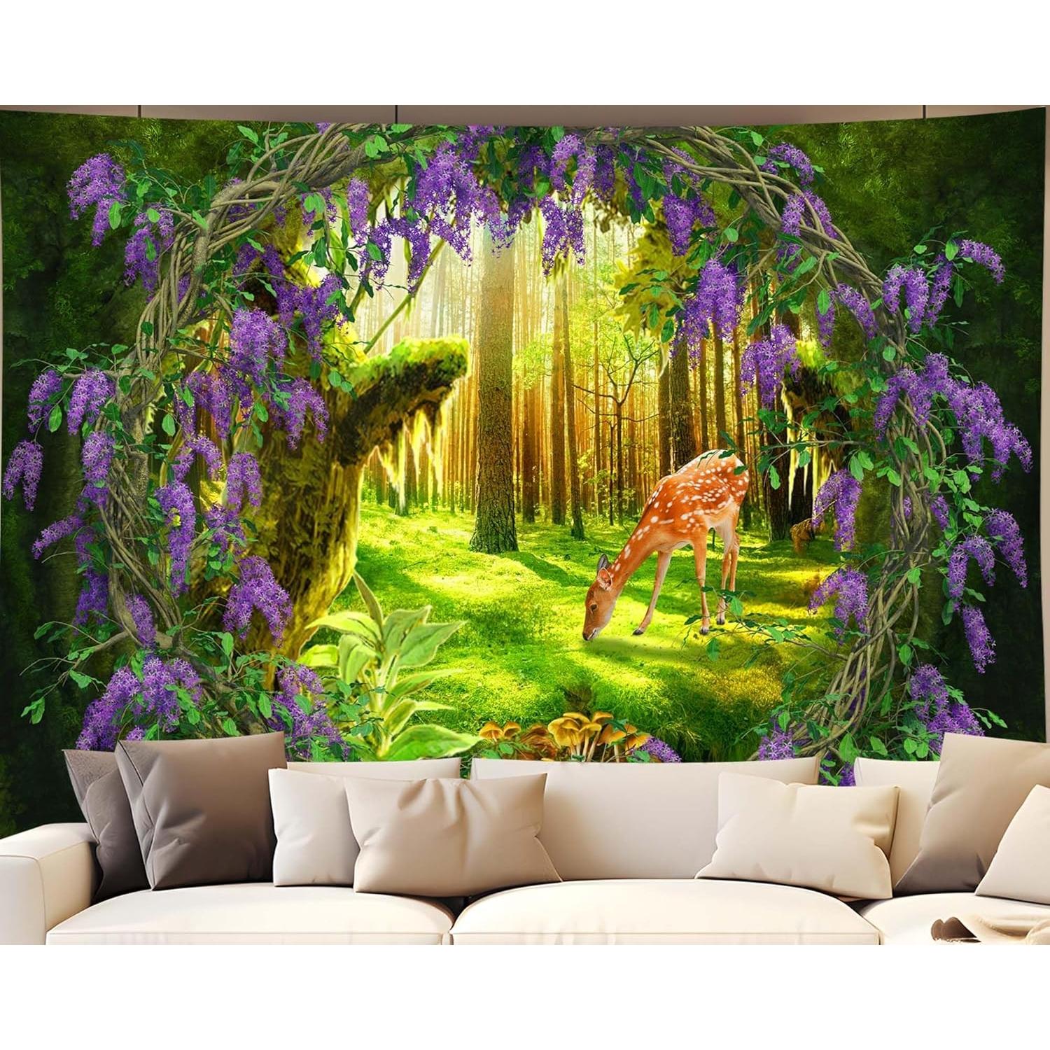 Tapestry qghot forest wall nature enchanted 75x100