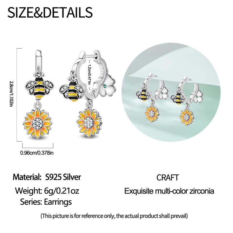 925 Silver Sterling Silver Bee Butterfly Flower Drop Hoop Earrings for Women Girl Ear Studs Fine Jewelry Fashion Anniversary