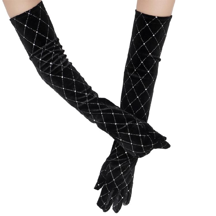 

Women Sexy Elastic Rhinestones Full Finger Gloves Nightclub Stage Long Gloves 1