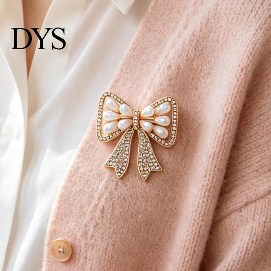 Bowknot Brooch Bow with Faux Pearls Rhinestones, Women Vintage Lapel Pin Pin, Jewelry Accessories for Coats Dresses Shawls Fake Pearl