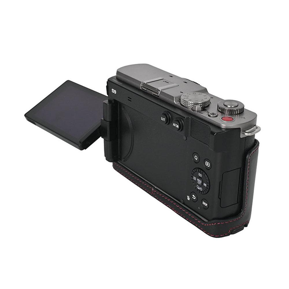 Oil Skin Camera PU Leather Half Body Case For Panasonic Lumix S9 Battery Opening Bottom Cover